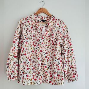 J.Crew NWT Scalloped tie-neck top elastic sleeve in print vint.floral size Small